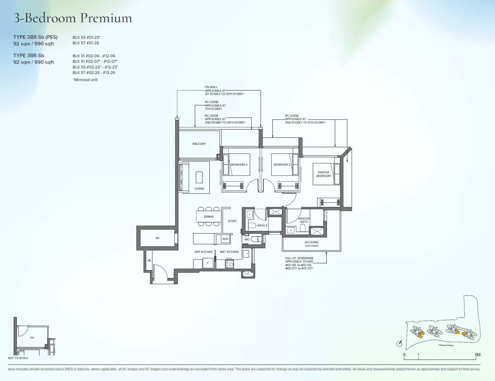 Canberra Crescent Residences, floor plan 3BR-Sb (3 Bedroom Premium)