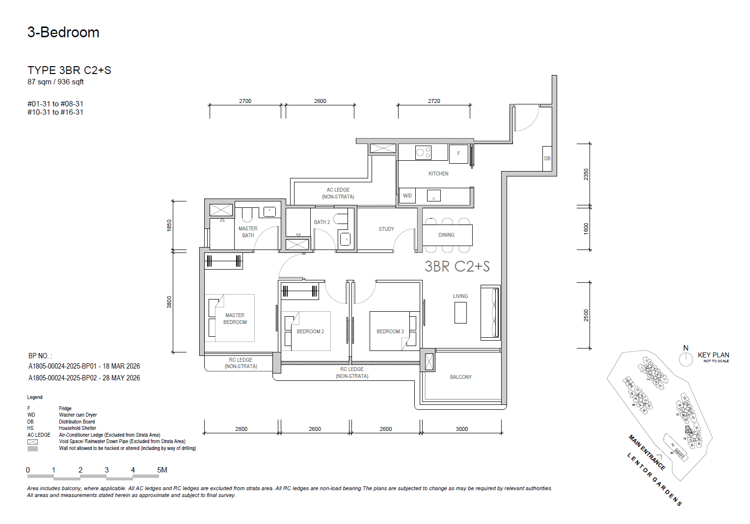 Lentor Gardens Residences, floor plan 3BR C2+S (3 Bedroom Compact + Study)