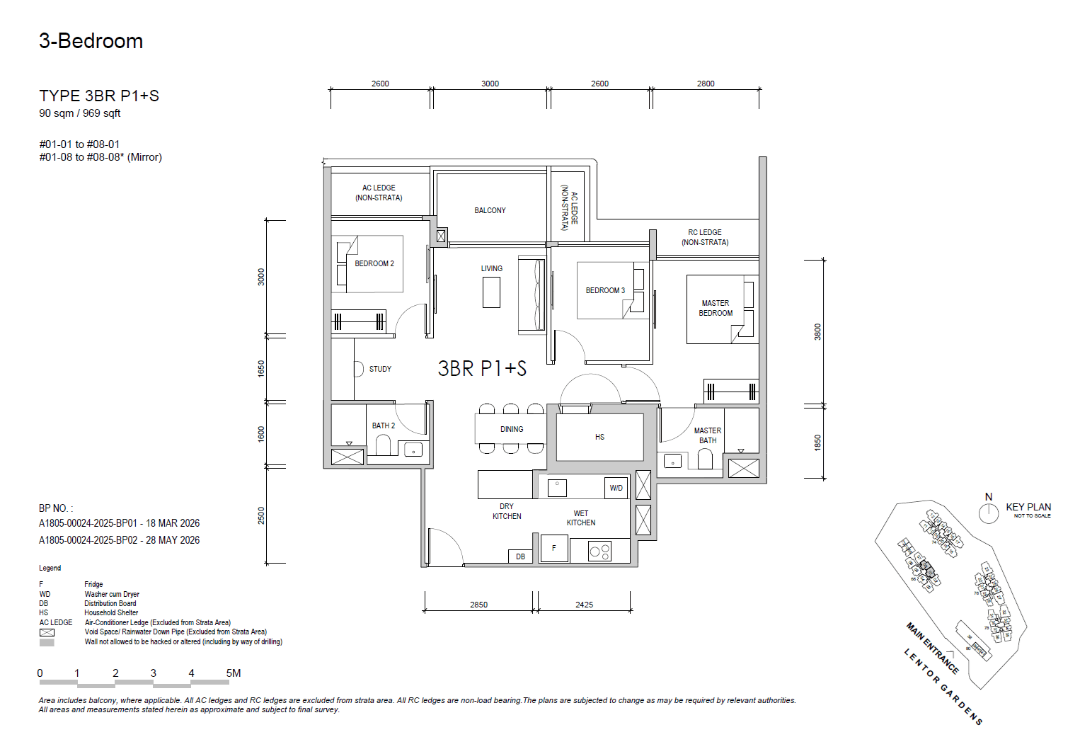 Lentor Gardens Residences, floor plan 3BR P1+S (3 Bedroom Premium + Study)