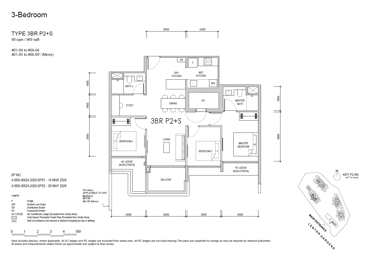 Lentor Gardens Residences, floor plan 3BR P2+S (3 Bedroom Premium + Study)