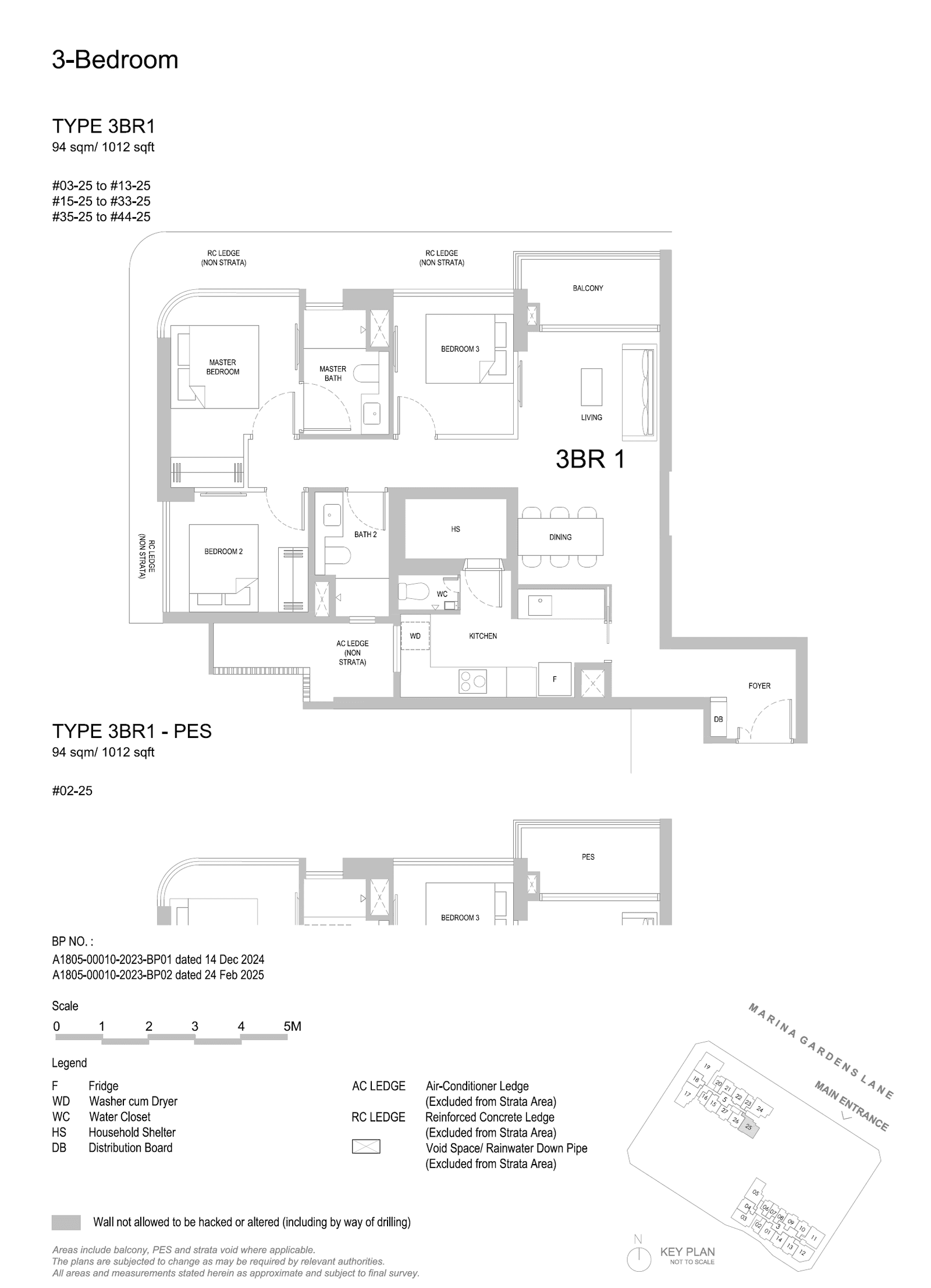 One Marina Gardens, floor plan 3BR1 (3 Bedroom)