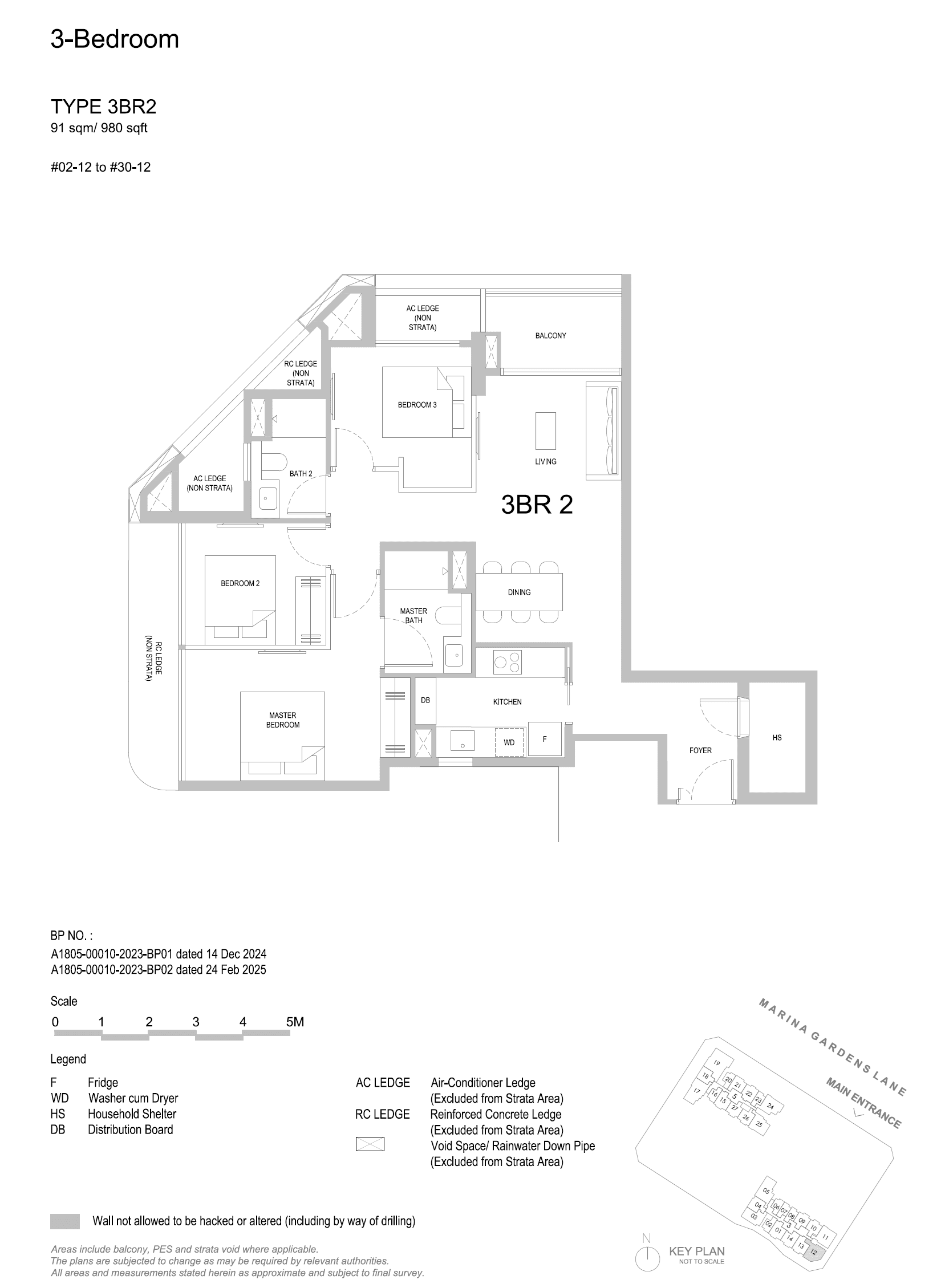 One Marina Gardens, floor plan 3BR2 (3 Bedroom)