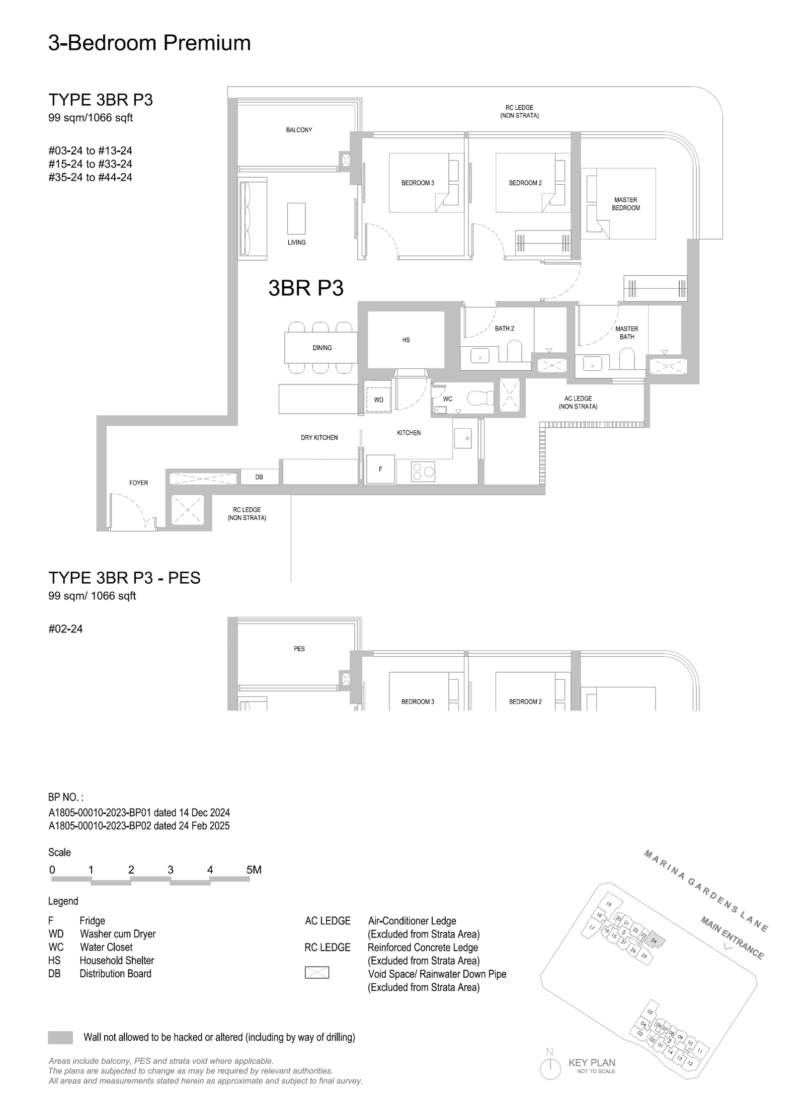 One Marina Gardens, floor plan 3BR P3-PES (3 Bedroom Premium)