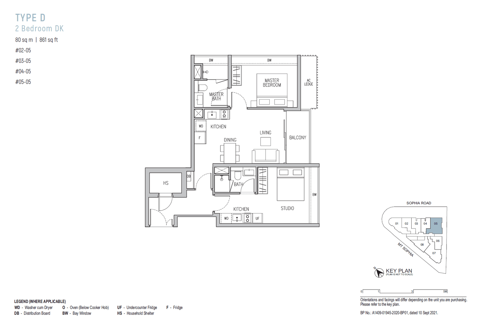 Sophia Regency, floor plan D (2 Bedroom Dual-key)