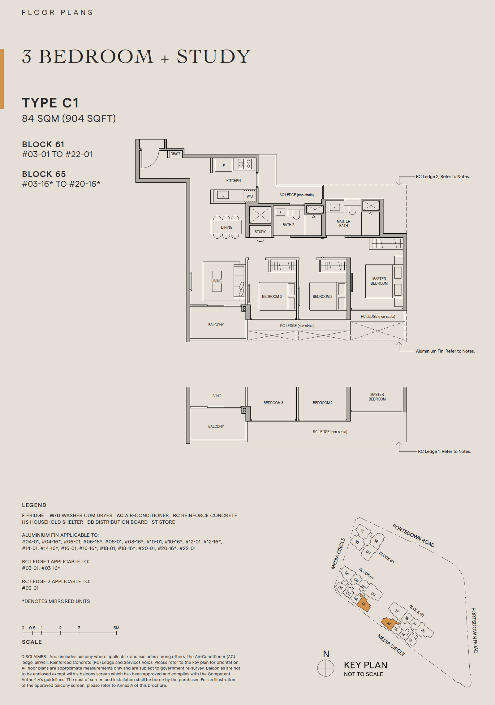 Bloomsbury Residences, floor plan C1 (3 Bedroom + Study)