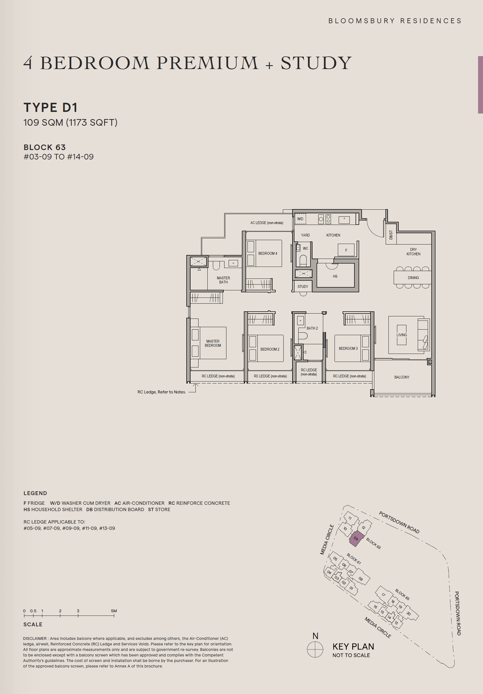 Bloomsbury Residences, floor plan D1 (4 Bedroom Premium + Study)