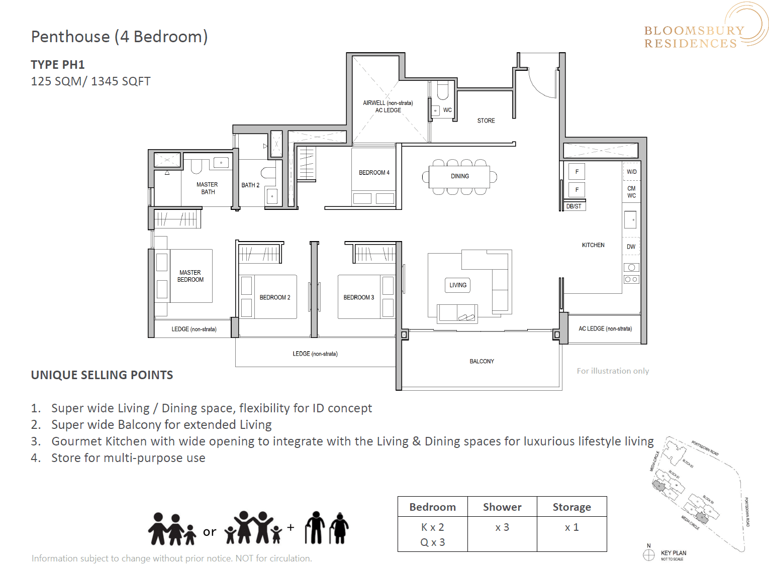 Bloomsbury Residences, floor plan PH1 (4 Bedroom Penthouse)