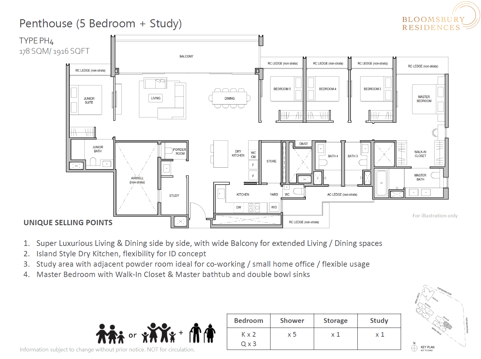 Bloomsbury Residences, floor plan PH4 (5 Bedroom + Study Penthouse)
