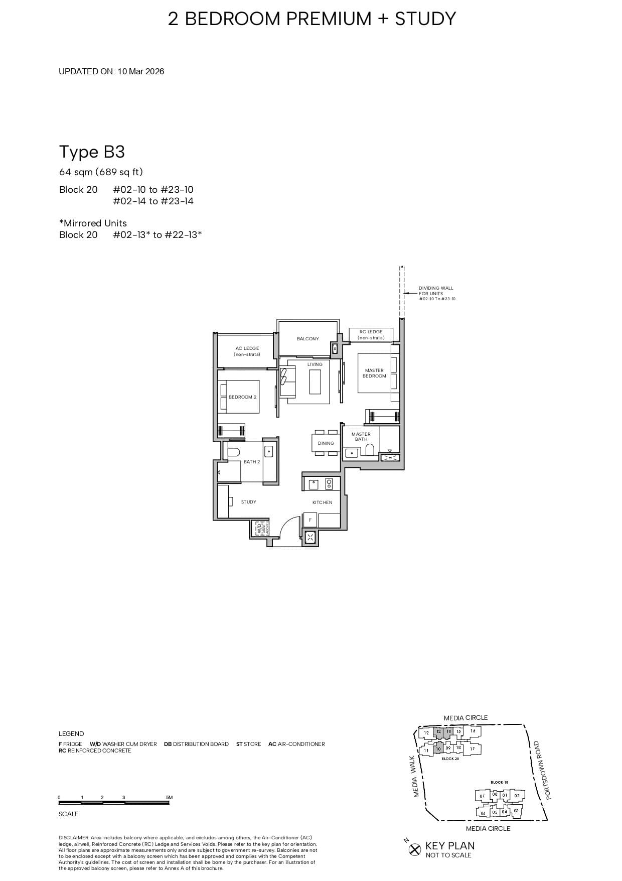 Hudson Place Residences, floor plan B3 (2 Bedroom Premium + Study)