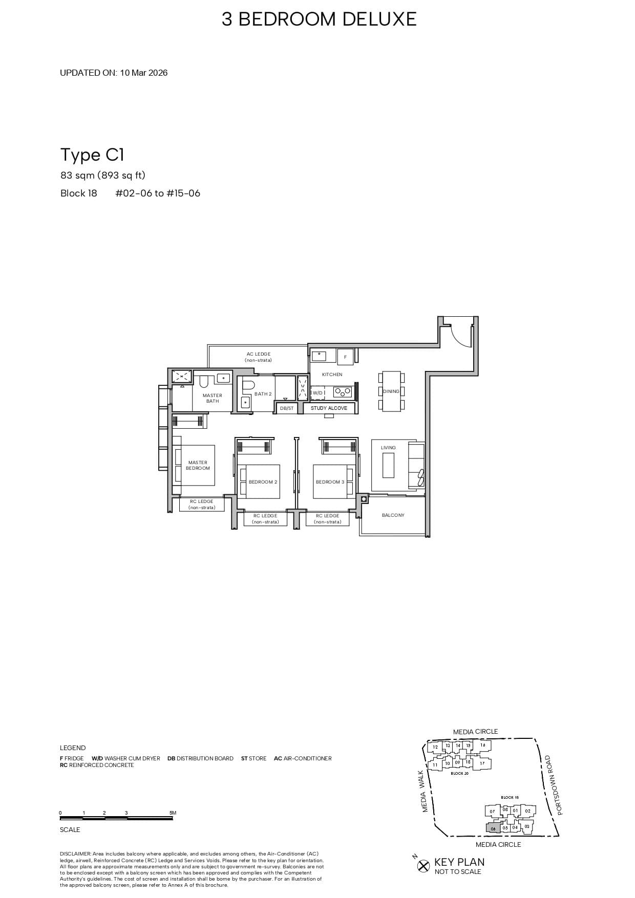 Hudson Place Residences, floor plan C1 (3 Bedroom Deluxe)