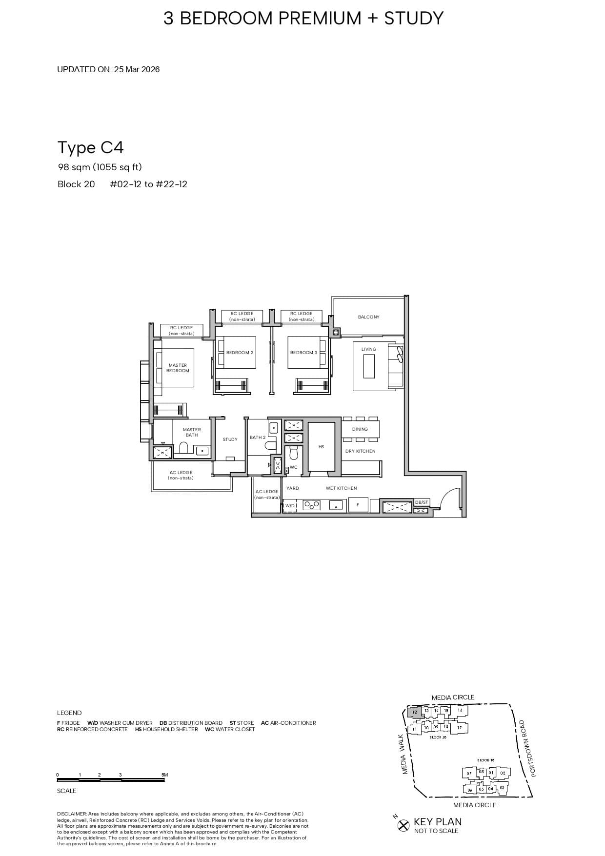 Hudson Place Residences, floor plan C4 (3 Bedroom Premium + Study)