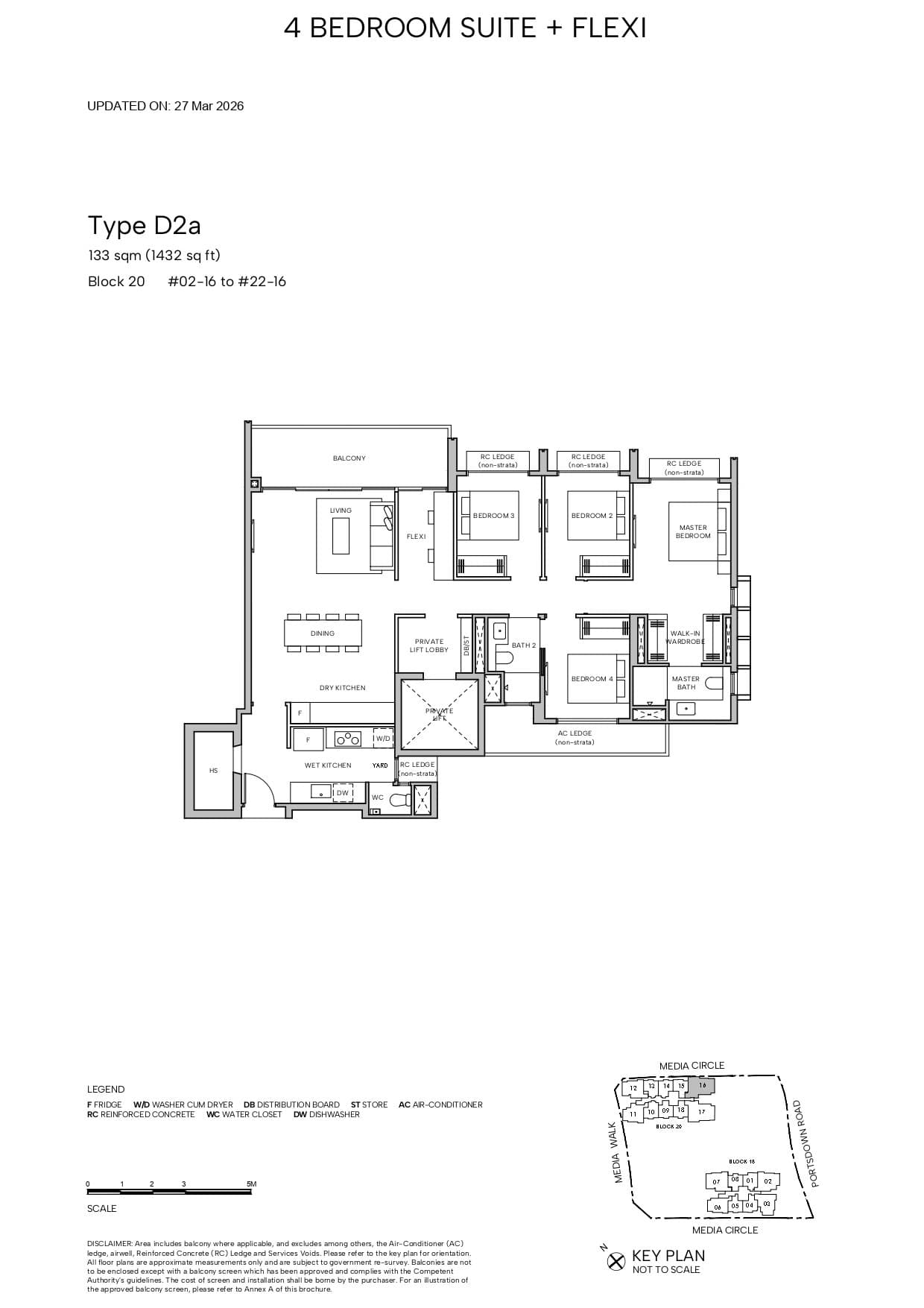 Hudson Place Residences, floor plan D2a (4 Bedroom Suite + Flexi)