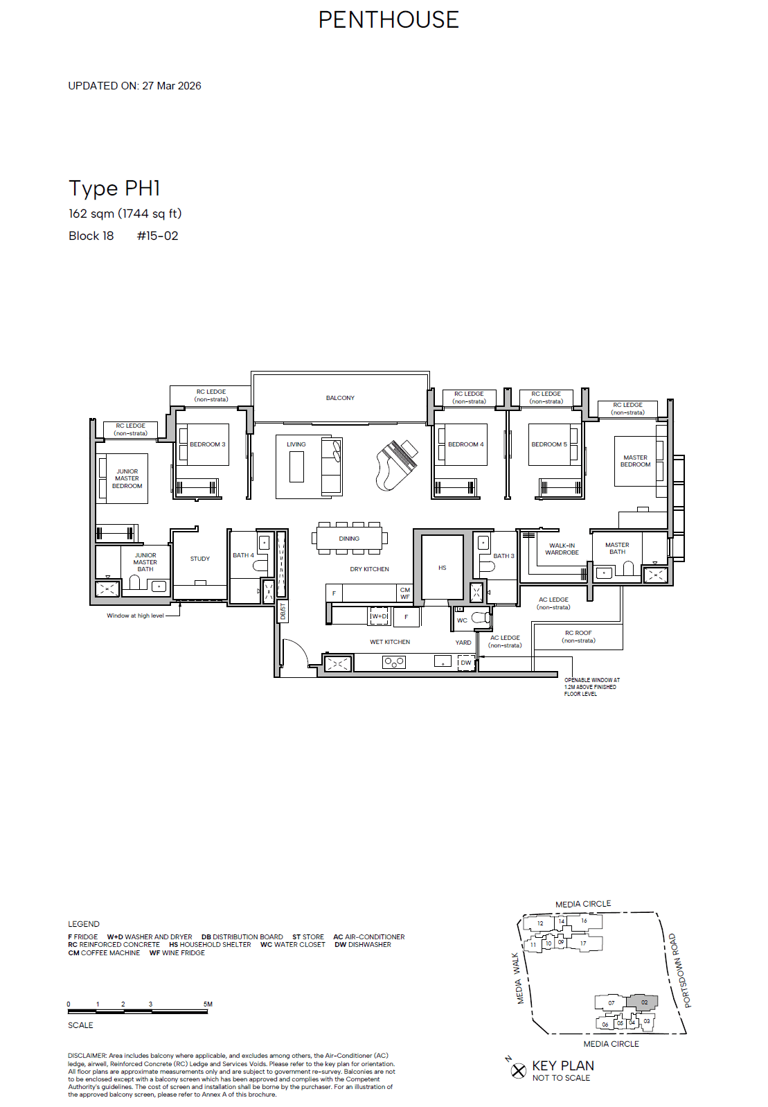 Hudson Place Residences, floor plan PH1 (5 Bedroom + Study)