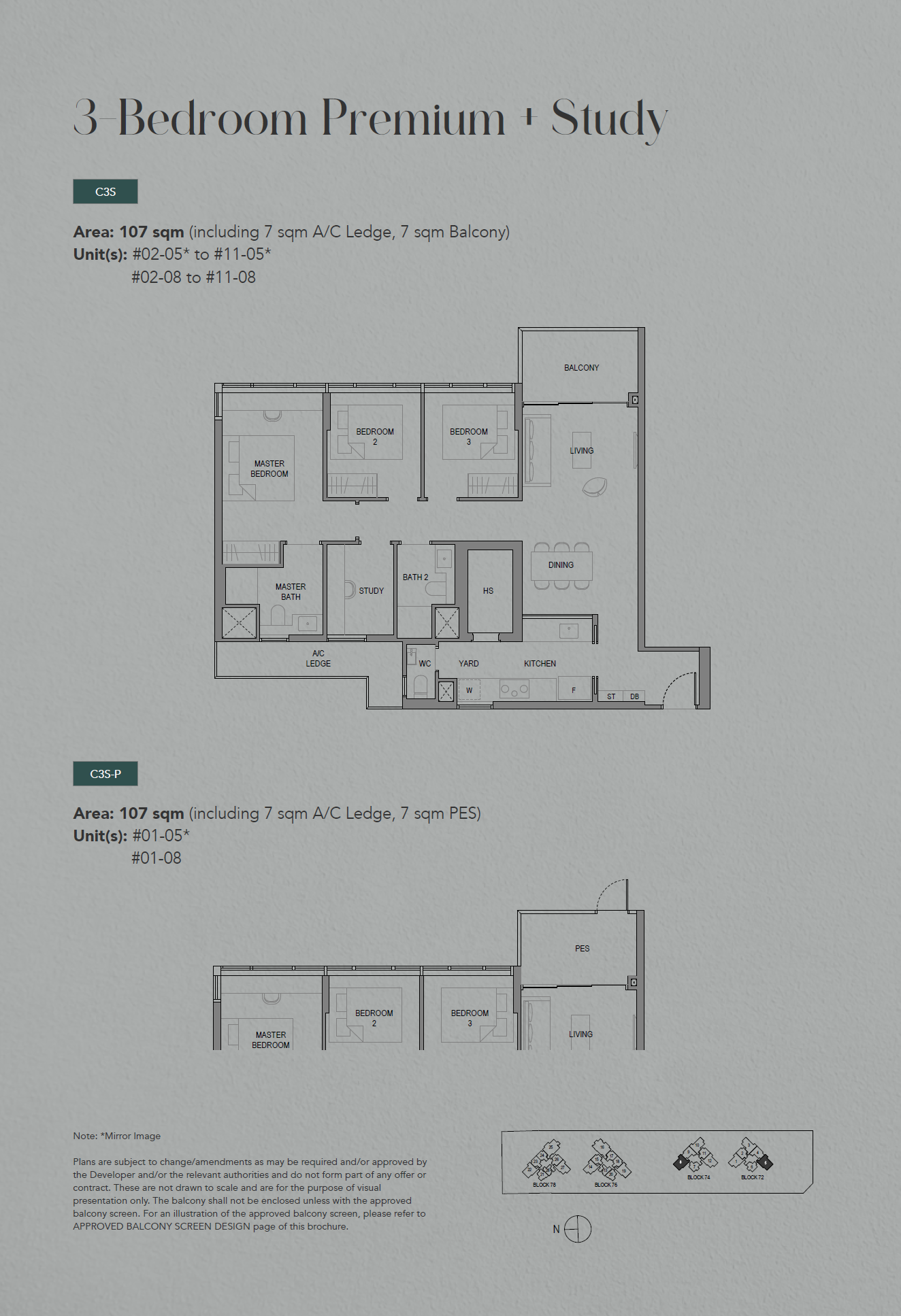 SORA, floor plan C3S-P (3 Bedroom Premium + Study)