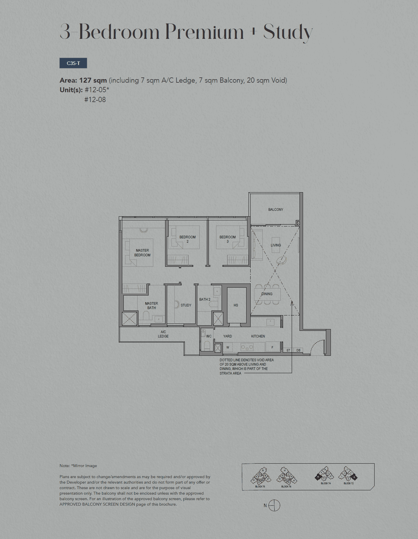 SORA, floor plan C3S-T (3 Bedroom Premium + Study)