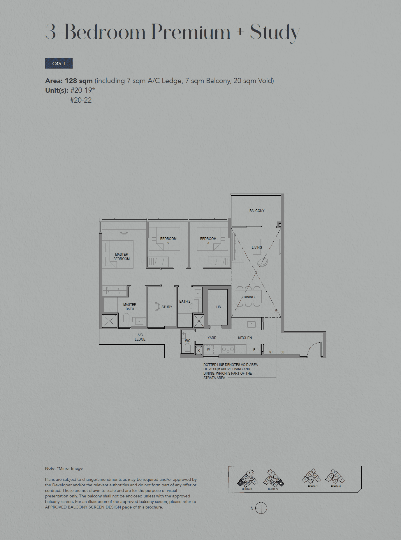 SORA, floor plan C4S-T (3 Bedroom Premium + Study)