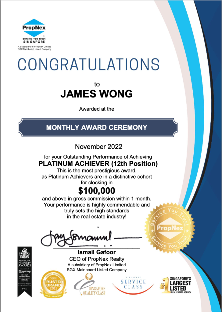 Platinum Award Certificate - November 2022